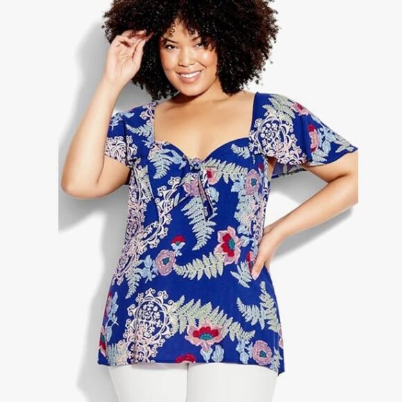 Loralette City Chic Plus Size 18 Top Kata Print Floral Paisley Short Sleeve Top - Picture 1 of 11